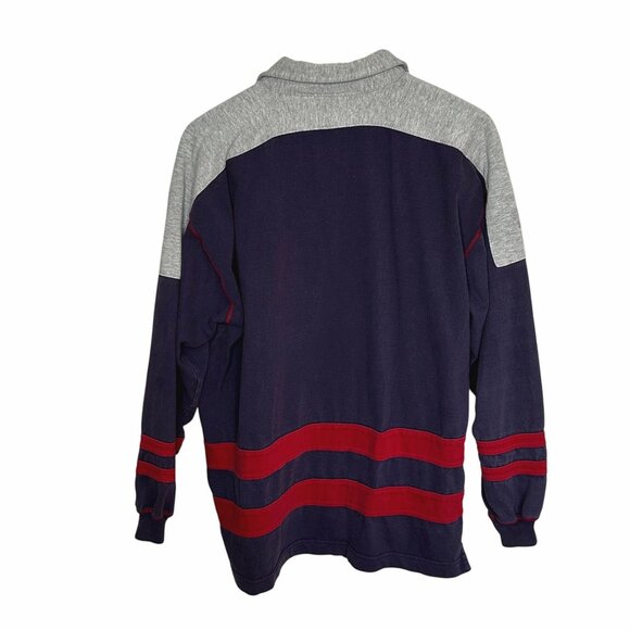 Vintage Coleman Rugby Shirt Navy Red Stripe Cotton Long Sleeve 90s Large - Picture 3 of 6